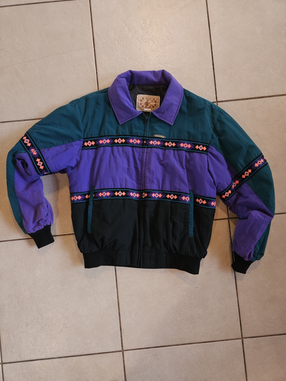 Vintage 1990s Colorblock Utility Jacket in Teal, Purple & Black